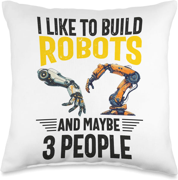 Funny Robot Engineer Throw Pillow - Robotics Coach for Men, Women, Boys