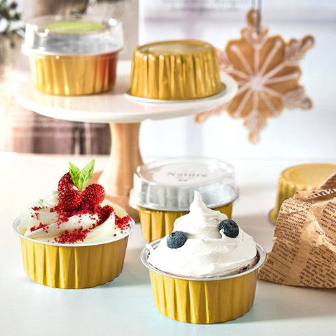 DEAYOU 100-Pack Aluminum Foil Baking Cups with Lids, 5oz Disposable Muffin Cupcake Ramekins