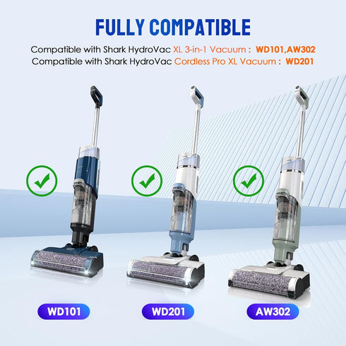 9 Pack Replacement Roller Brush and Foam Filters Kit Compatible with Shark WD101,AW302,WD201 Hydrovac XL 3-in-1 Vacuum Cleaner, Cordless Pro XL Vacuum Accessories