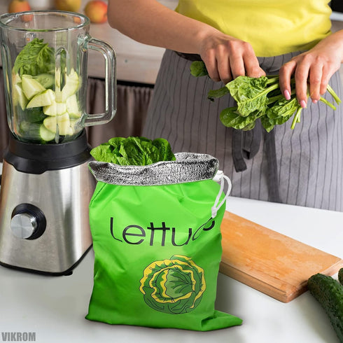 3-Layer 13.37x11 Lettuce Keeper for Refrigerator Reusable Produce Storage Bags with Foil Lining and Drawstring |