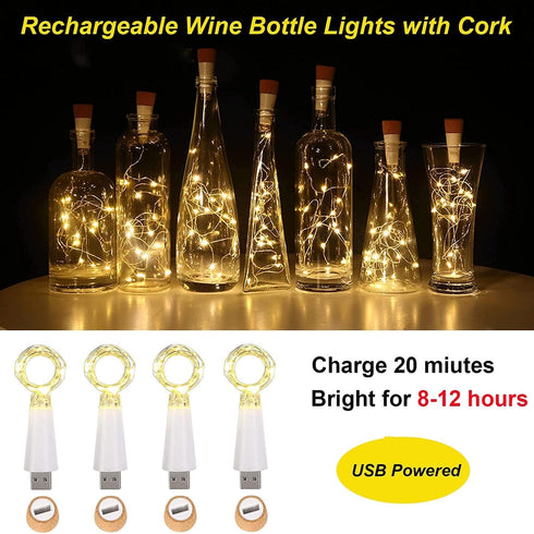 Ceepko USB Bottle Lights Rechargeable, Copper Wire Waterproof Fairy Cork String Lights for Party Halloween Christmas