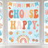Retro Groovy Inspiration Choose Happy Window Clings, 6 Sheet Double Sided Boho Daisy Rainbow Positive Glass Decals for