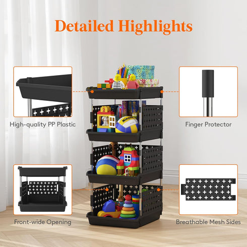 4 35 30 72 cm/14 12 28 inch, 1 Pack Lifewit Plastic Stackable Storage Baskets, Tier Stacking Bins for Food and Clothes