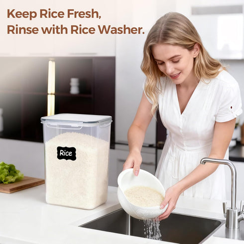 Set 2(9.5L/10Qt), Sets ComSaf Rice Container of Large Airtight Food Storage Containers with Lid and Rice Washer