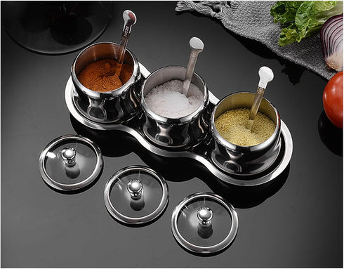 18/8 Set 3 Tenta Tenta Kitchen Stainless Steel Seasoning Box Condiment Jar Spice Jar Spice Rack Condiment Cruet Bottle