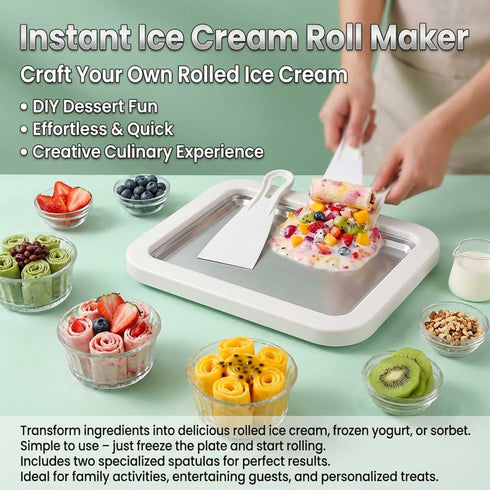 2 Frozen Rolled Ice Cream Maker Kit, DIY Ice Cream Roll Tray with Scrapers, No Electricity Required, Stainless Steel