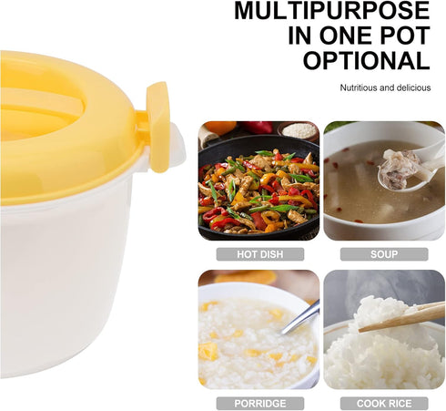 OSALADI 1L Microwave Rice Cooker: Mini Steamer with Keep Warm Function for Soups, Stews, Grains, Oatmeal, Yellow