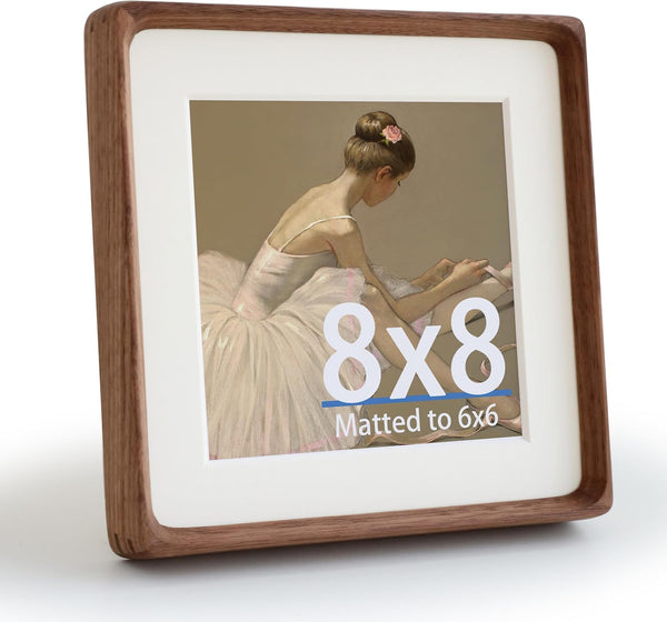 8x8 Picture Frame with Mat for Pictures 6x6, Square walnut wood desk