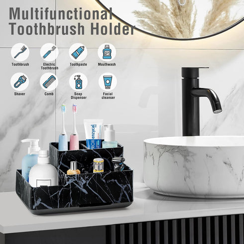 Countertop Tray,Countertop Electric Toothbrush Holder for Bathroom, Plastic Bathroom Organizer Compartment, Vanity