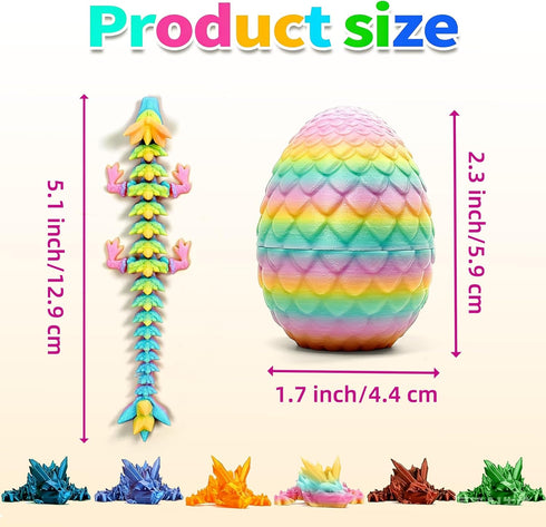 12PCS 3D Set 12 5.12 Inch 2.36 Inch Printed Crystal Dragon & Egg - Unique Colors - Glitter Dragons with Surprise Eggs