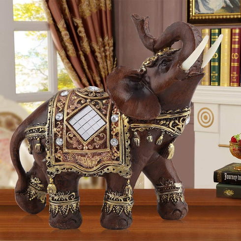 Feng Shui Wood Grain Elephant Statue 5.5" - Thai Elephant with Trunk Up - Collectible Figurine for Home Decor