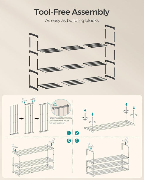 3-Tier 20-24 11.8 46.1 21.7 Inches, ULSA033B01 SONGMICS Shoe Rack, Shoe Organizer, Metal Storage Shelf, Upright