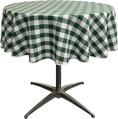 LA Linen Green/White Poly Checkered Round Tablecloth, 58-Inch