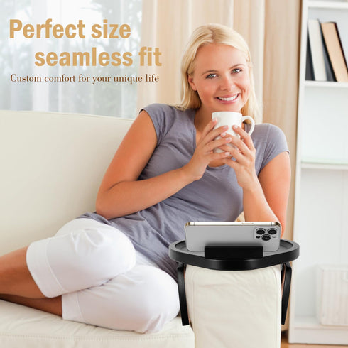 360 Couch Arm Table Tray, Sofa Clip on Tray Tables with Phone Holder, Bamboo Arm Rest Table for Couch, Folding Sofa
