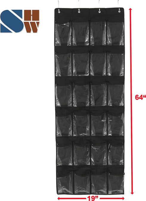 Simple Houseware 24 Pockets Over The Door Hanging Shoe Organizer, Black (64'' x 19'')