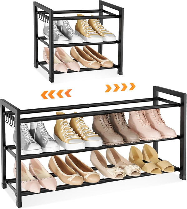 LANTEFUL Adjustable 18"-33" Expandable Shoe Rack for Closet 12 Pairs Small Spaces