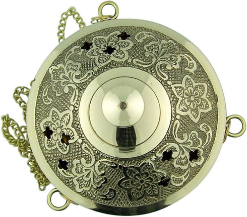 Religious Gifts Gold Plate over Brass Conical Incense Holder, 3 1/2" Dia - 3" H with 9" Chain