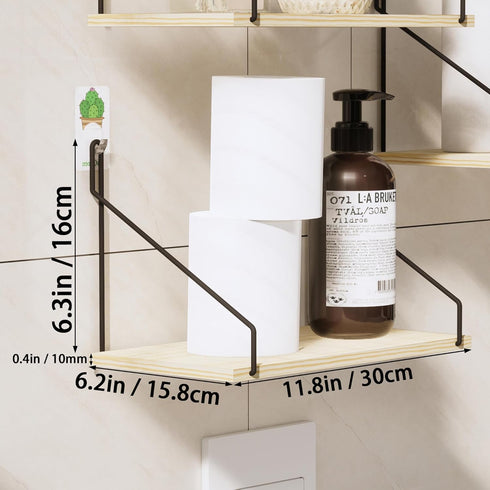 Set 3- QsQueen Elevate Your Space with Rustic Wood Floating Shelves of Perfect for Bedroom, Living Room, Bathroom