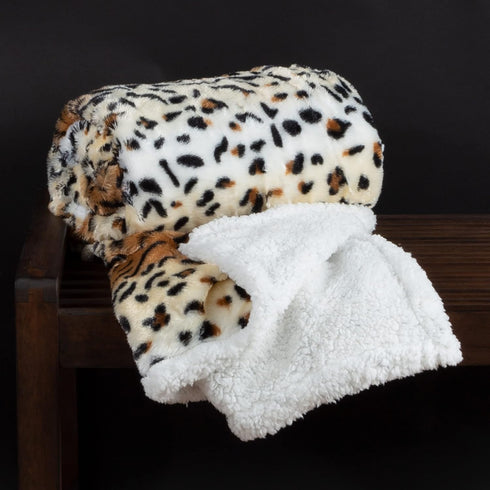 Lavish Home Fleece Sherpa Throw Blanket, Ultra Soft Plush, 50" x 60", Tiger Set of 1