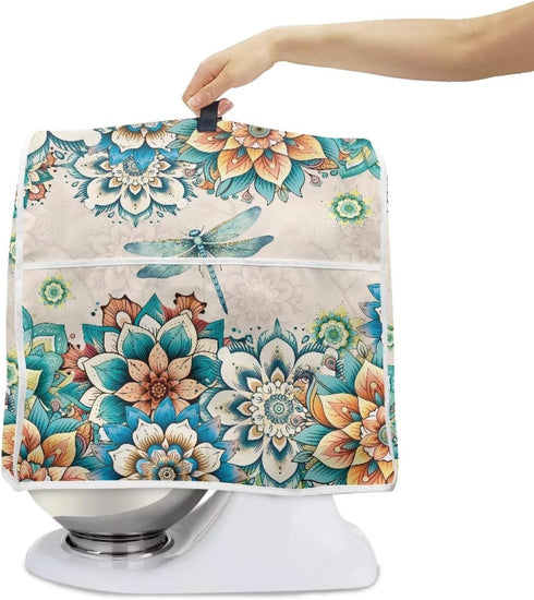 UNICEU Boho Floral Dragonfly Kitchen Aid Mixer Protective Dust Cover- Stand Mixer Blender Cover Kitchen Appliance Dust Cover with Pocket Decor Accessories