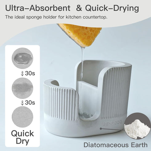 2-in-1 Diatomite Sponge Holder for Kitchen Sink, Quick-Drying Sponge and Dish Brush Holder, Absorbent Stone Sink Caddy