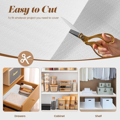 Drawer Shelf Liner for Kitchen Cabinets, Non Adhesive Slip Resistant Paper, Waterproof Washable Mats (White)