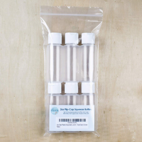 Chica and Jo 2oz Clear Plastic Empty Squeeze Bottles with Flip Cap, Set of 6, TSA Travel Size, Made in the USA