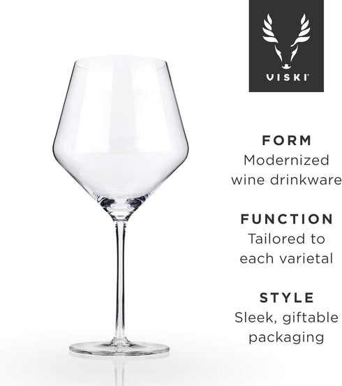 Viski Raye Angled Burgundy Glasses Set of 2 - Premium Crystal Clear Red Wine Gift Set, 21 oz