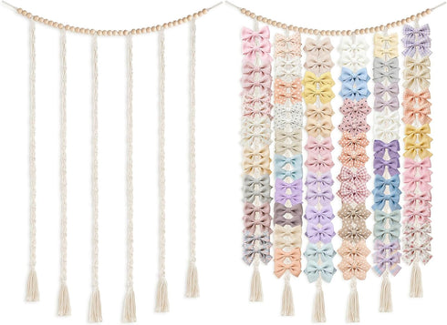 Dahey Macrame Bow Holder Hanging Hair Bow Organizer for Baby Girls Boho
