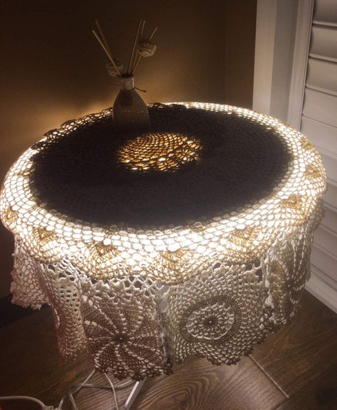 Hetao 100% 35 Inch Cotton Handmade Crochet Round Tablecloth Doilies Lace Table Covers,White