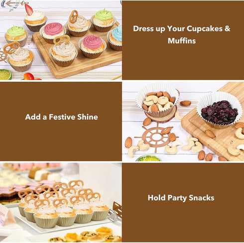 Gifbera Natural Metallic Foil Cupcake Liners, Standard Size Baking Cups for Celebration, 200-Count Muffin Liners