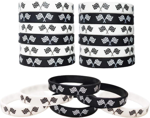 24 Racing Flag Rubber Bracelets, Sports Racing Dirt Bike Baby Shower Birthday Party Supplies, Silicone Wristbands