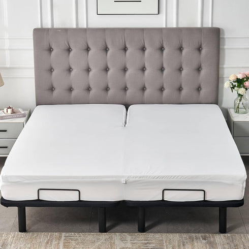 Waterproof Split Top King Mattress Protector, Fitted Sheet Style with Elastic Deep Pocket for Adjustable Bed