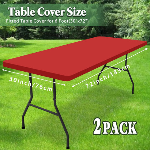 2 Pack 6 (Red,30" 72") Picnic Fitted Table Cover for Foot Tablecloth for Rectangle Tables Waterproof Stretch Washable