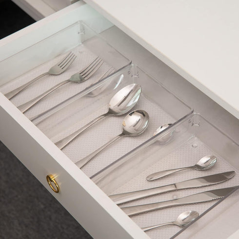 ihomecooker 3 Set Clear Plastic Junk Drawer Organizer, Vanity Cutlery Utensil Makeup Organizer for Kitchen, 6" X 9"