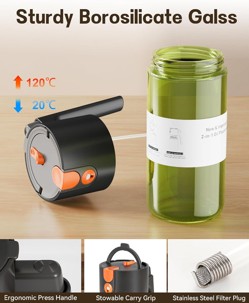 2 1 17oz 8 Stickers(2PCS) OURCABECUE Upgrade in Oil Sprayer for Cooking, Light-Blocking Glass Olive Oil Dispenser