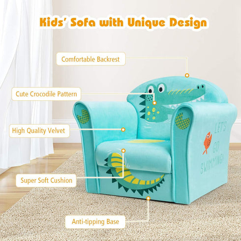 1-5 Costzon Kids Couch, Children's Sofa Armrest Chair with Pattern, Toddler Furniture w/Sturdy Wood Construction