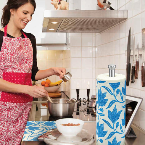 30 11" 10" LOLA Swedish Dishcloths XL on a Roll, Sheets, Floral Pattern, Perforated Tear-Off x Sheets w/Hook, Reusable