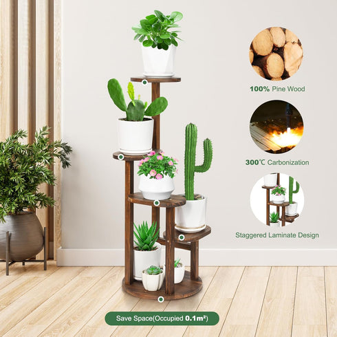4 Tier Tall Plant Stand Indoor, Wood Corner Plant Shelf for Multiple Plants, Sturdy Oval Tiered Flower Pot Holder