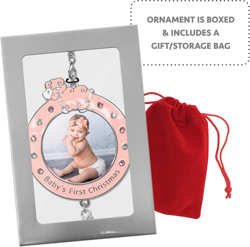 BANBERRY DESIGNS Baby Girl's First Christmas Photo Ornament - 2025 Dated Keepsake Decoration for Newborn Daughter - 3"