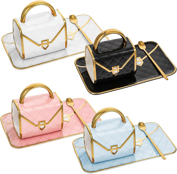 JIEYAO Handbag Coffee Mugs Set of 4, 10 Oz/ 310 ml Handbag Ceramic
