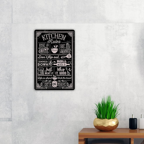 QIONGQI Funny Kitchen Quote Metal Tin Sign, Wall Decor Kitchen Rules Sign for Home Kitchen Coffee Shop Gifts