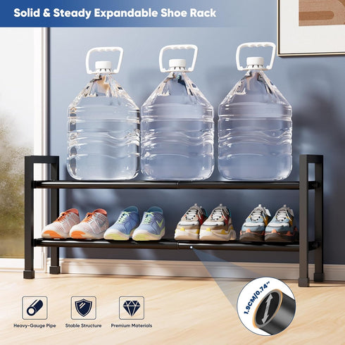 2-Tier Rack,17"-33" Closet,Metal Abiglifty Expandable Shoe Adjustable Shoe Rack for Shoes Shelves for Front Door