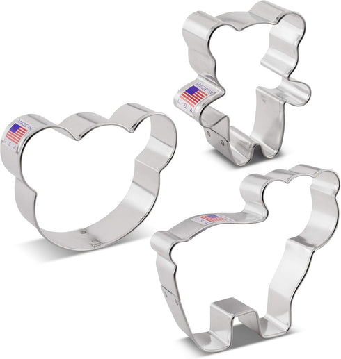 Ann Clark 3-Pc Bear Cookie Cutters Set, Made in the USA, Tiny Bear and Bear Face Designs