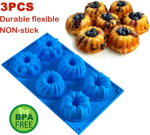 Mini Fluted Tube Cake Pan, 6-Cavity Silicone Mold for Baking, Non Stick Fancy Molds for Fluted Tube Cake