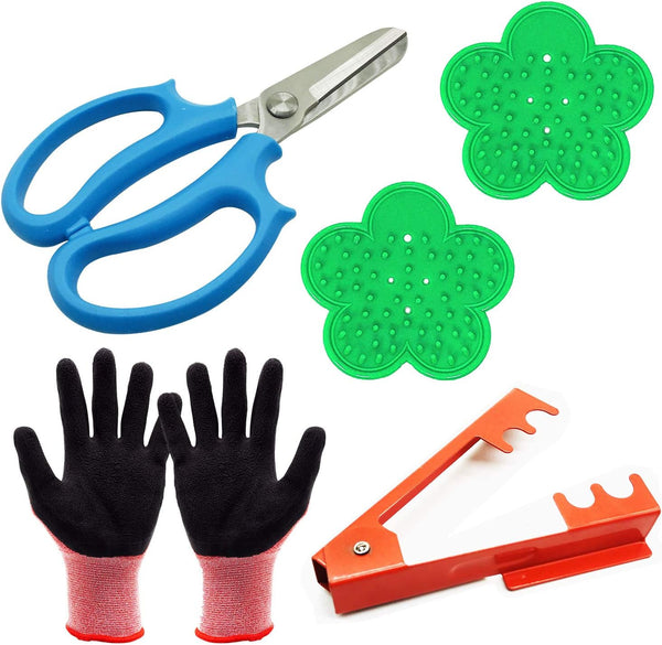 Woohome 5 PCS Garden Pruning Shears Scissors Kit with Rose Stripper Thorn Remover and Floral Gloves