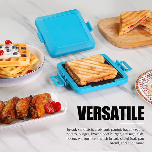 Microwave Toaster, Sandwich Maker, Panini Maker, Dishwasher Safe, Wireless, Time Saving, Fast (Blue)