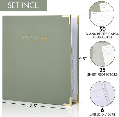 Aesthetic Recipe Binder with Waterproof Cover, Quality Blank Cookbook Binder to Organize Your Recipes
