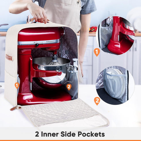 BAGSPRITE Stand Mixer Cover with Appliance Sliders, Compatible with KitchenAid Mixer, Storage Bag for 6/7/8 Quart
