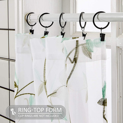 MRTREES Voile Sheer Tier Curtains, Floral Embroidered Kitchen Tiers Rod Pocket, White (2 Panels, 30x36 Inches)